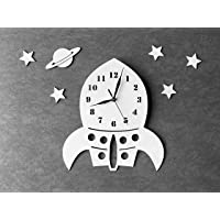 Babyes - Reloj de pared infantil con diseño de cohete con estrellas y planet- reloj sin ruido de tic-tac- para…